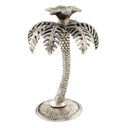 Silver Single Palm Tree Aluminium Candle Stand